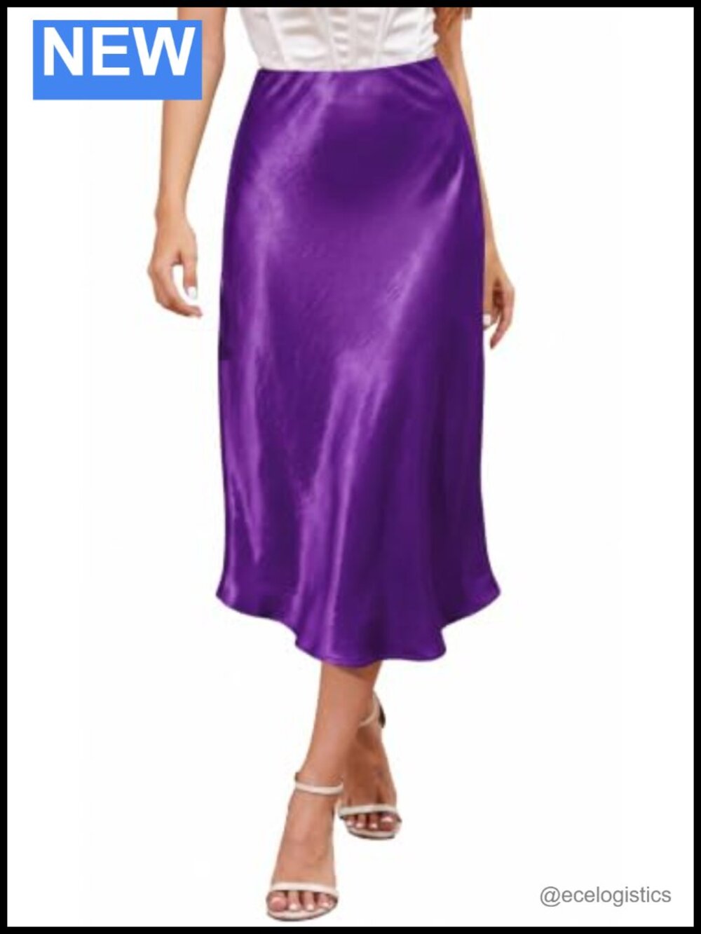 Womens Satin A-Line Midi Skirt High Waisted Silky